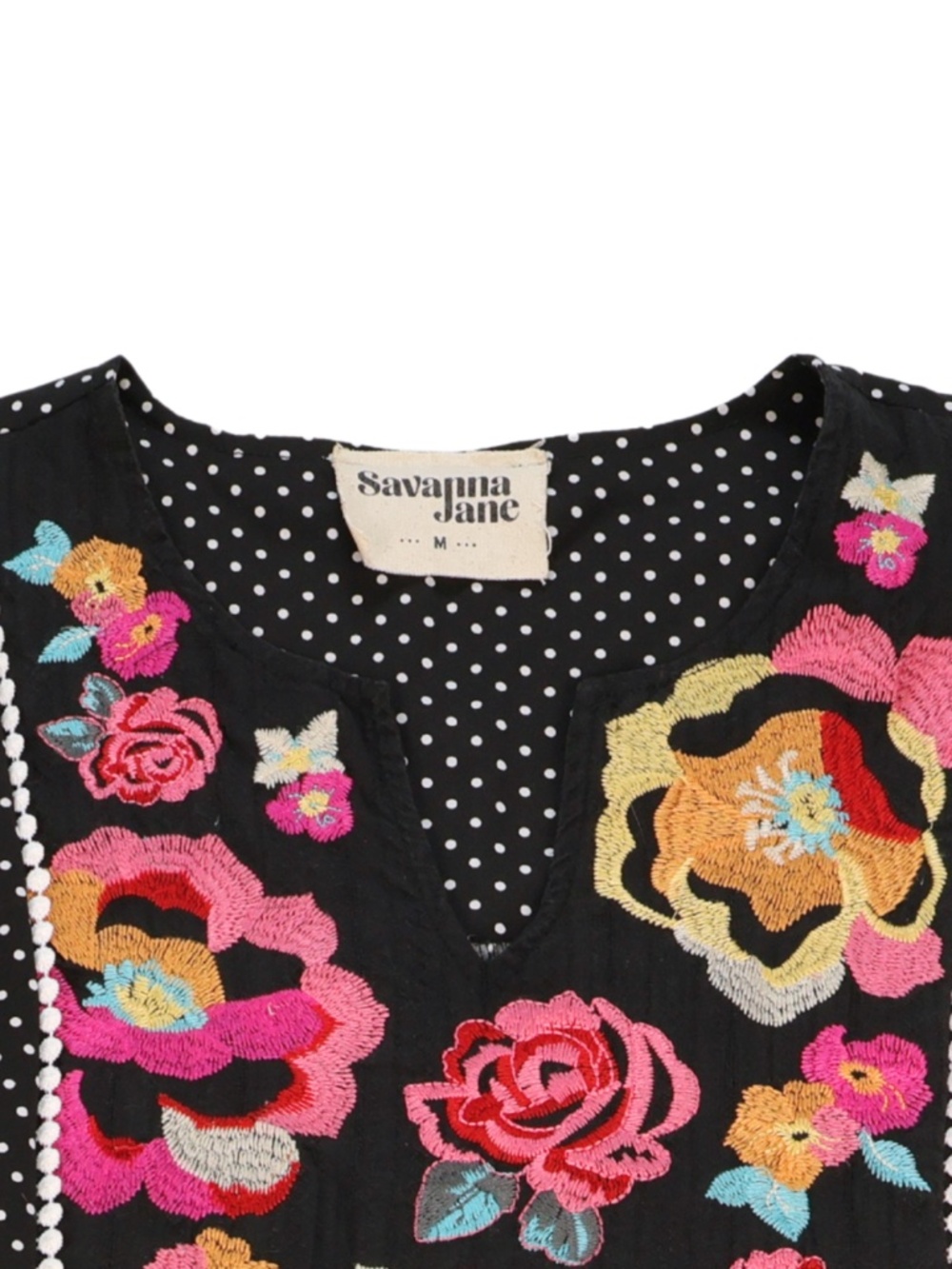 Savanna Jane Embroidered Polka Dot Boho Top Size M - Picture 6 of 7